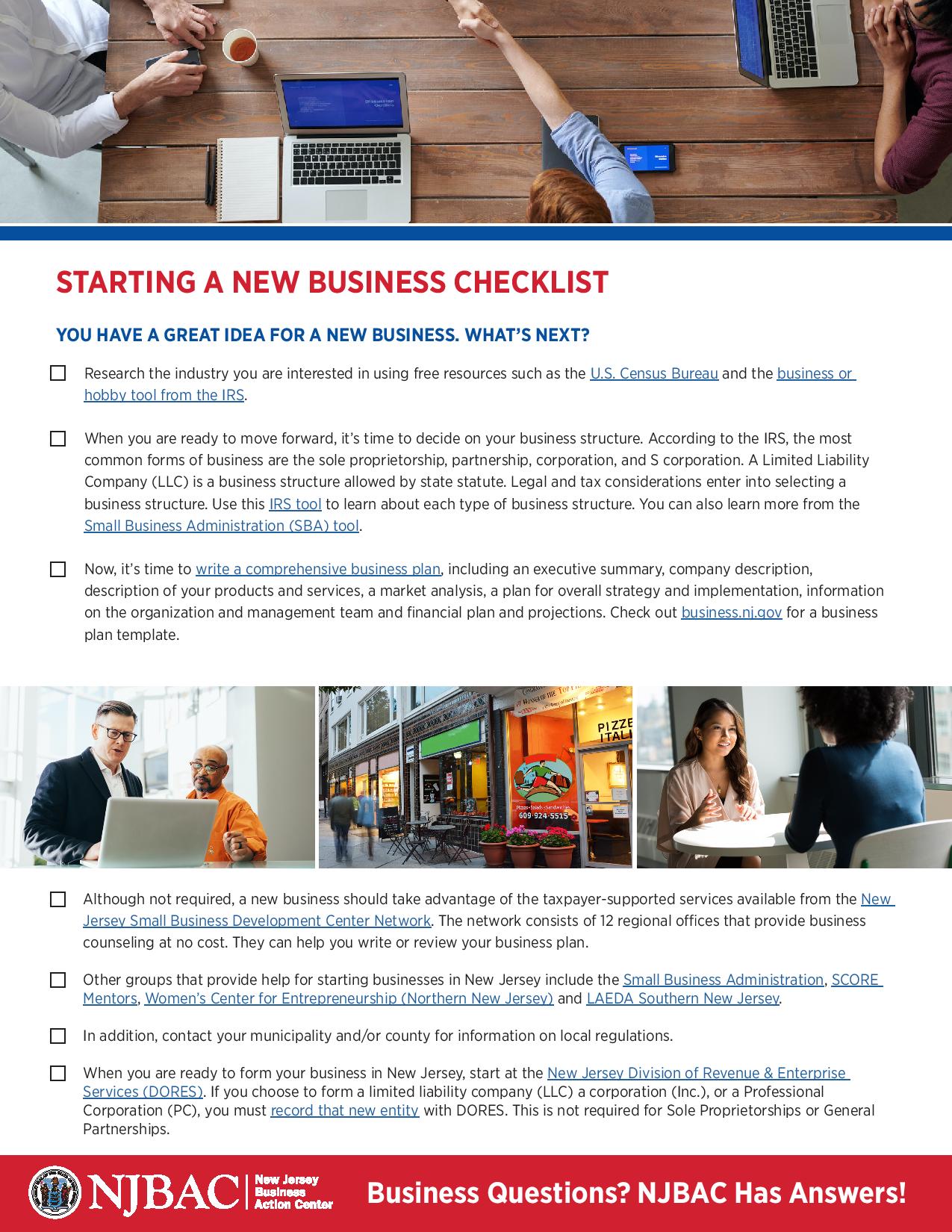 NJBAC STARTING A NEW BUSINESS CHECKLIST Essex County Small Business 
